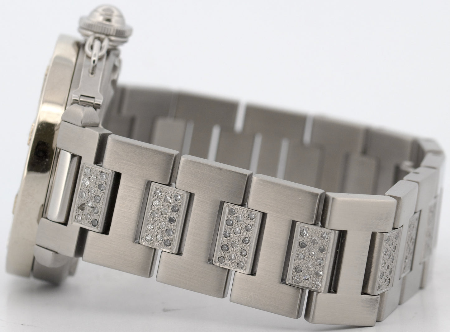 Cartier Pasha WHITE DIAMOND Stainless Steel Arabic Date 35mm 2324 W31015M7 Watch