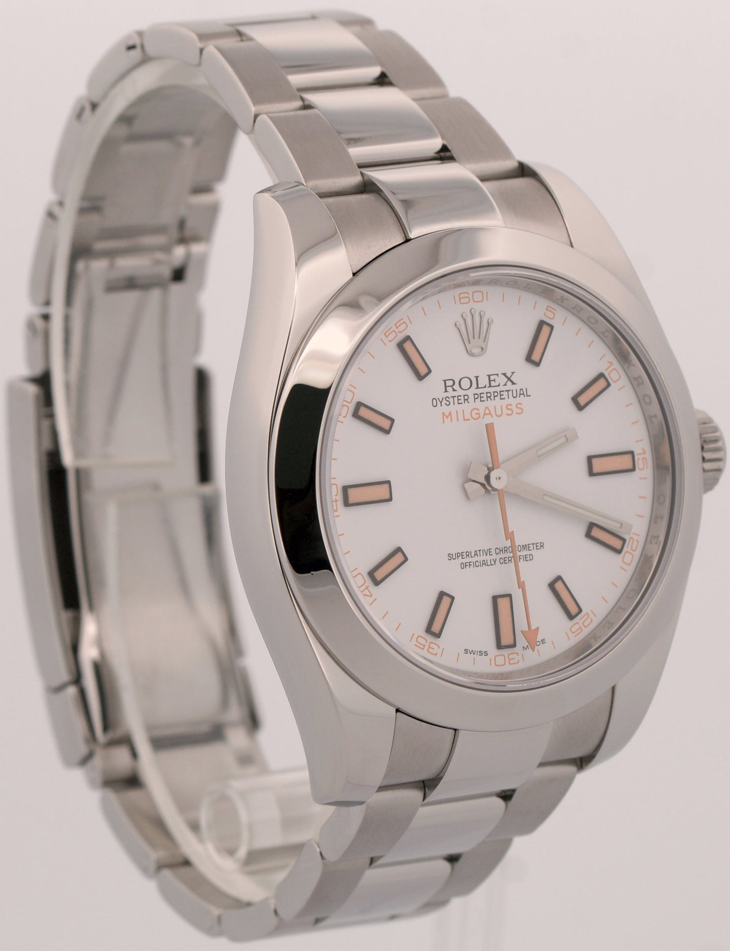2018 PAPERS Rolex Milgauss WHITE Orange Stainless Steel 40mm Watch 116400 BOX