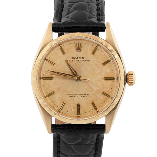 Rolex Oyster Perpetual Champagne 14K Yellow Gold Automatic 34mm Watch 1003