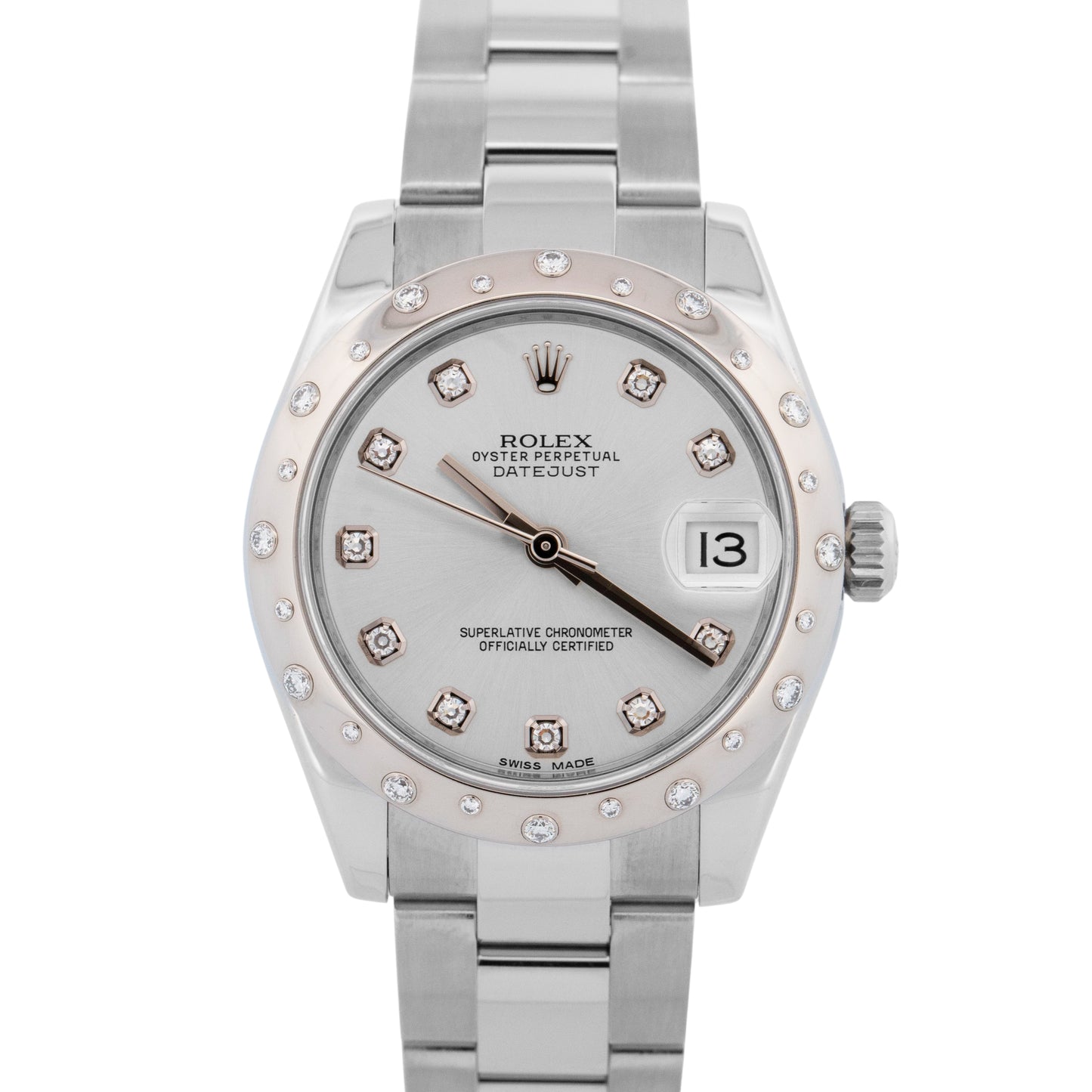 PAPERS Rolex DateJust 31mm Silver DIAMOND Stainless Steel Oyster 178344 BOX
