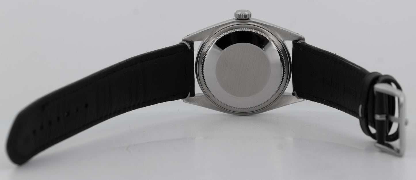 Rolex DateJust 36mm Black Stainless Engine Turned Automatic Watch 1603