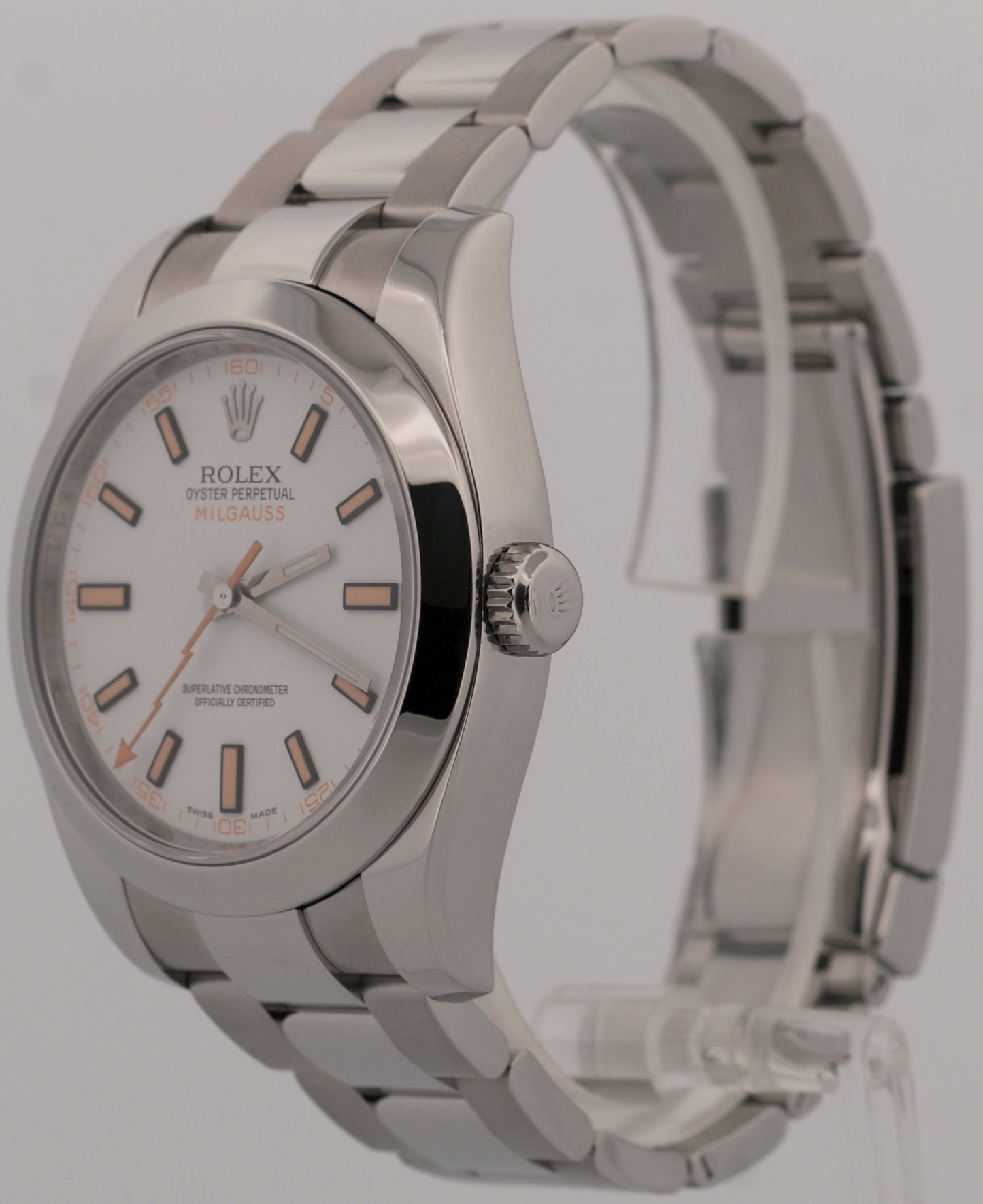 2018 PAPERS Rolex Milgauss WHITE Orange Stainless Steel 40mm Watch 116400 BOX
