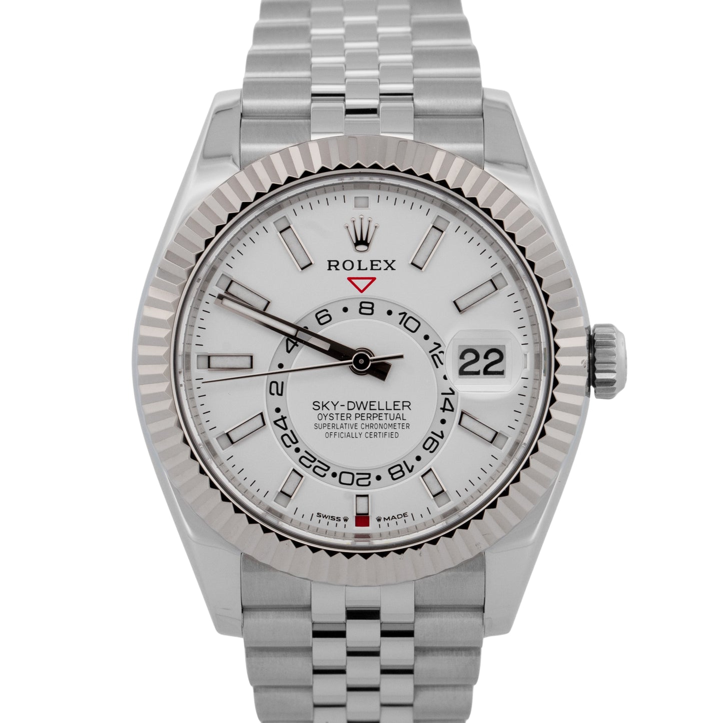 2024 PAPERS Rolex Sky-Dweller WHITE 42mm JUILEE 18K Stainless Steel 336934 BOX