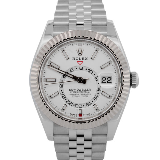 2024 PAPERS Rolex Sky-Dweller WHITE 42mm JUILEE 18K Stainless Steel 336934 BOX
