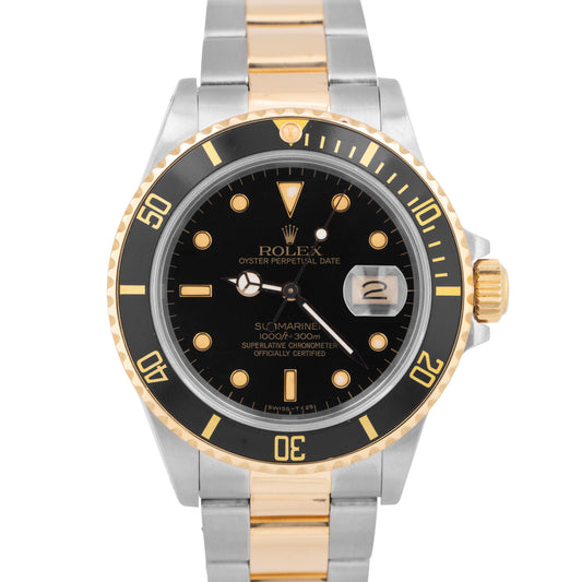 1987 PAPERS Rolex Submariner Date Two-Tone 18K Gold Black 40mm 16803 Watch BOX