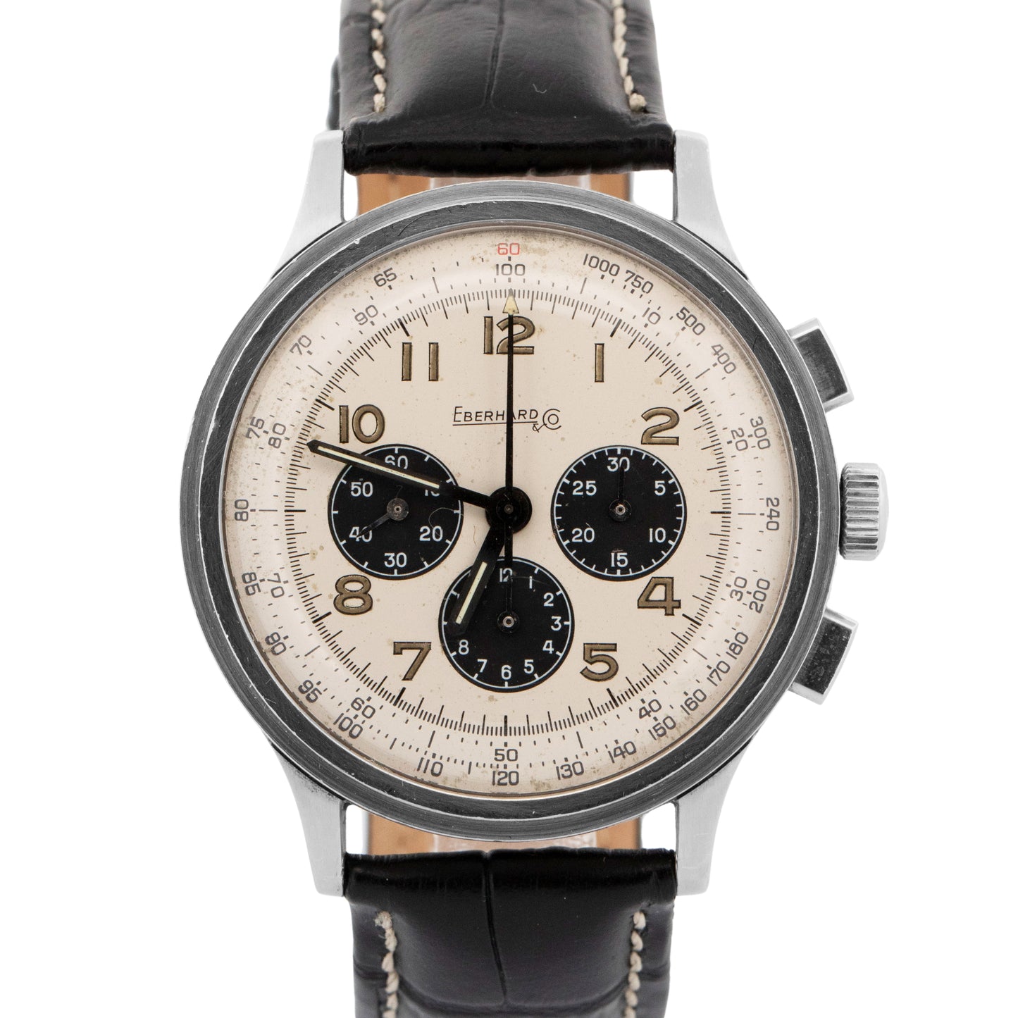 Eberhard Aviograf Chronograph WHITE PANDA Steel Lemania 40mm 31018 Watch