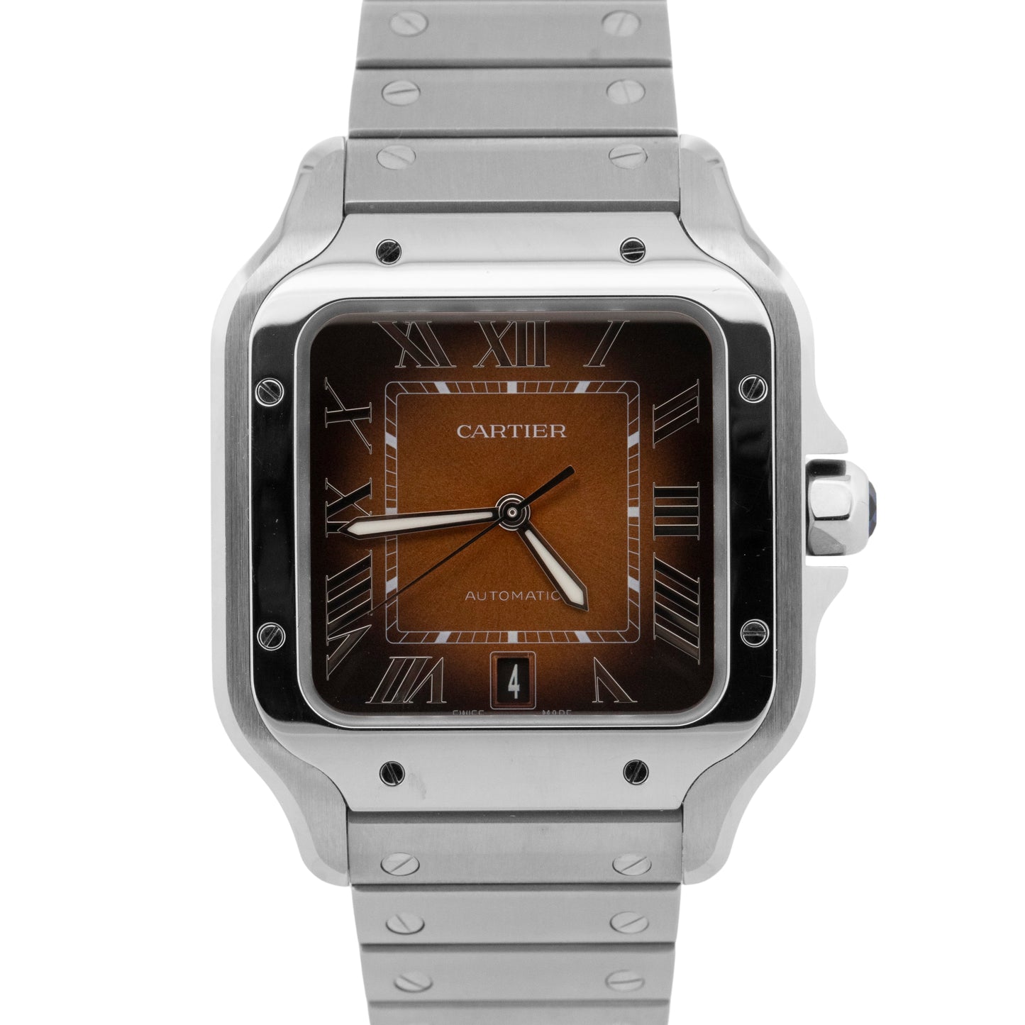 Cartier Santos Large 39.8mm BROWN 4072 WSSA0064 Stainless Steel Watch BOX
