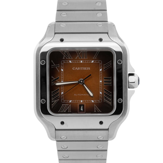 Cartier Santos Large 39.8mm BROWN 4072 WSSA0064 Stainless Steel Watch BOX