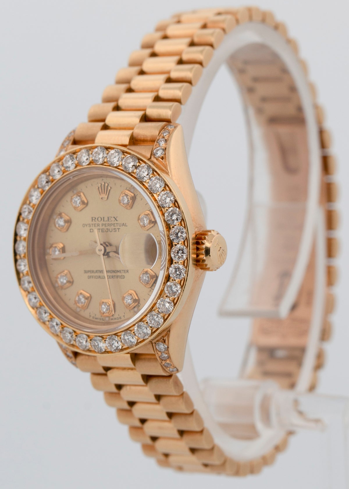 1998 Rolex DateJust President 69178 Diamond Champagne 18K Gold 26mm Box Papers