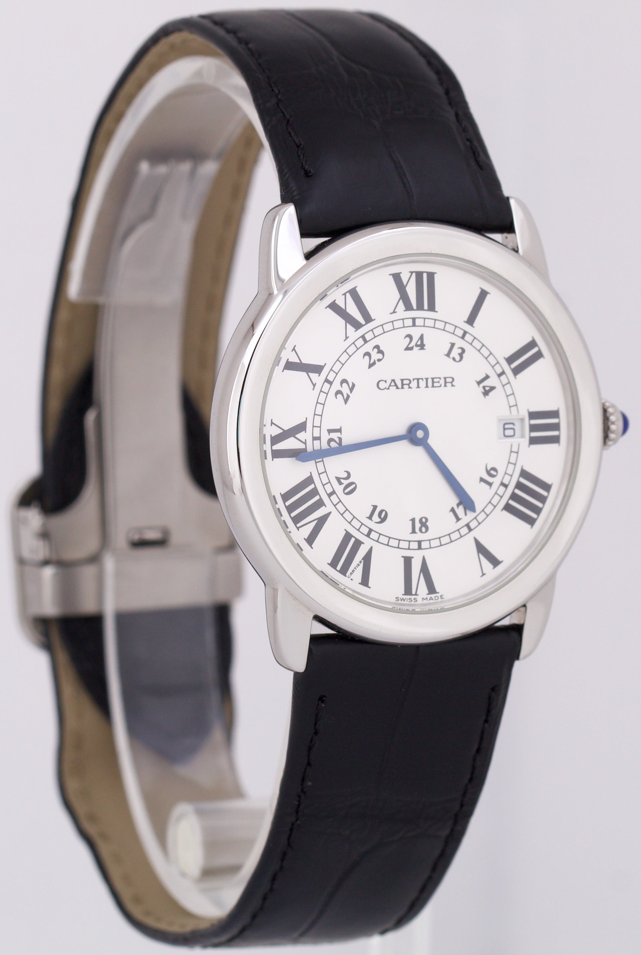 Cartier Ronde Solo Date 36mm Roman Leather Quartz Stainless Steel 3603 CollectorsWatches