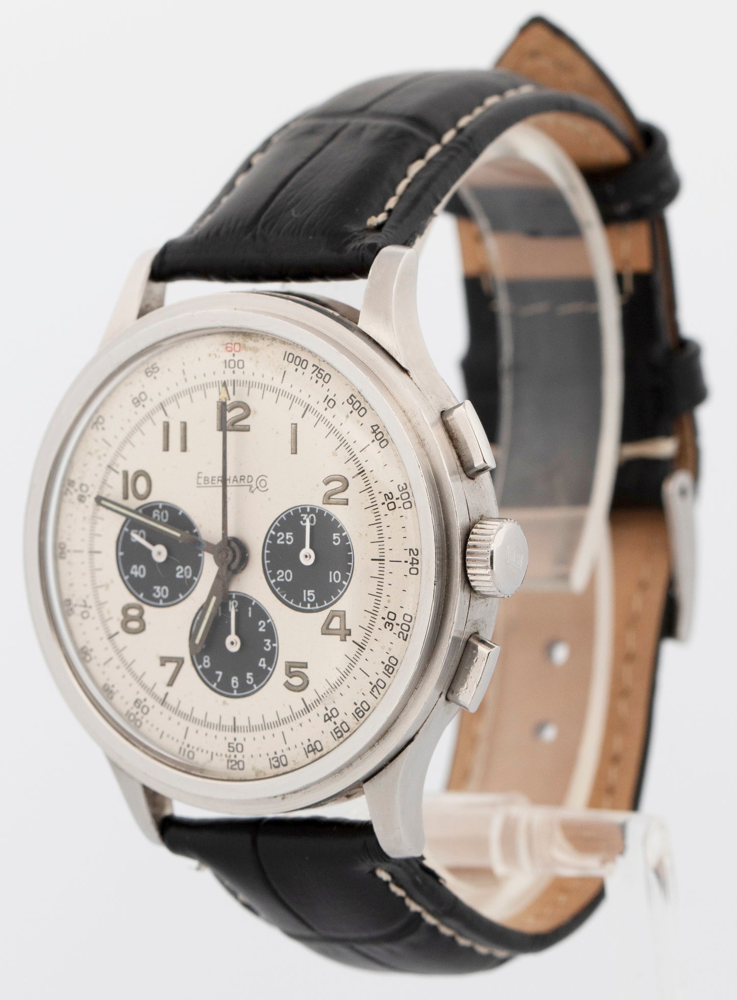 Eberhard Aviograf Chronograph WHITE PANDA Steel Lemania 40mm 31018 Watch