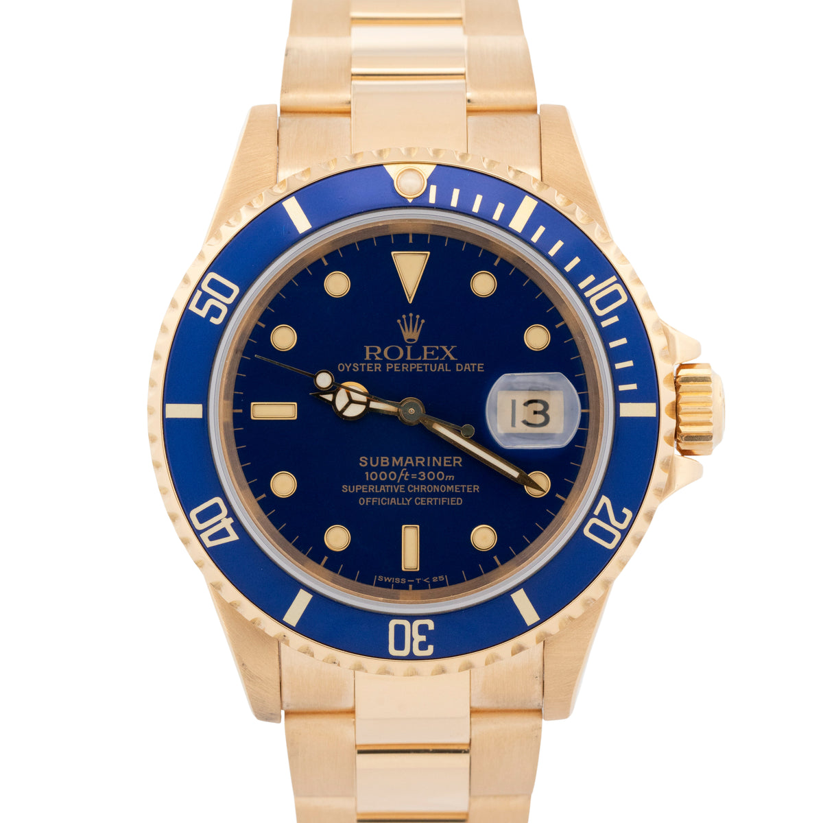 Rolex Submariner Date 16618 LB Blue 18K Yellow Gold Oyster Date 40mm Watch Box