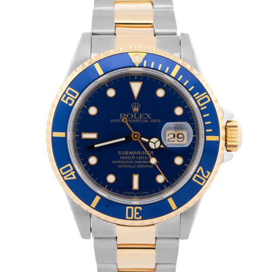 Rolex Submariner Date 40mm BLUE Two-Tone 18K Gold Stainless Steel 16613 Watch