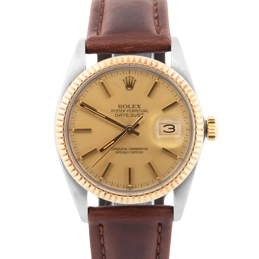 PAPERS Rolex DateJust 36mm Champagne Two-Tone Steel Yellow Gold Watch 16013 BOX