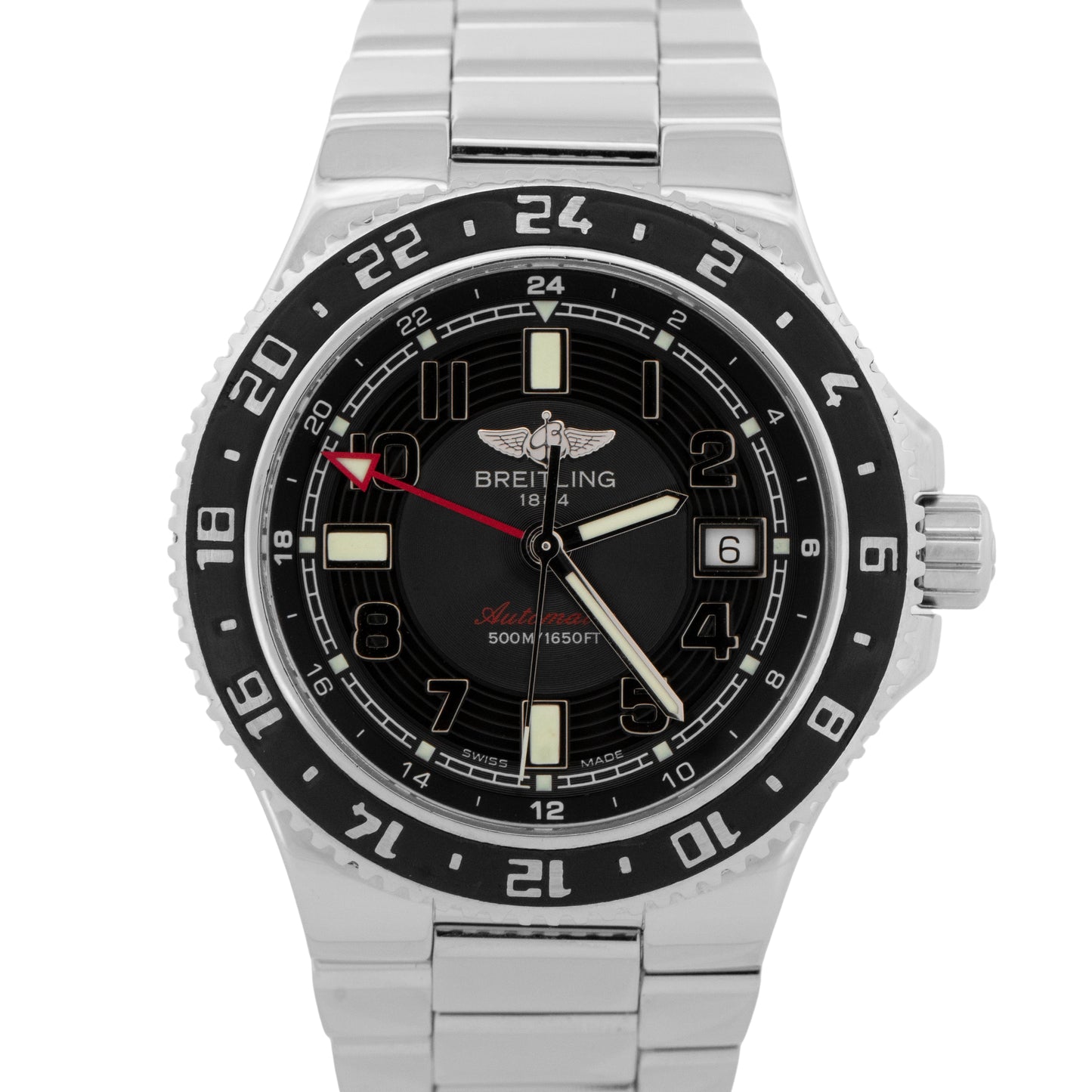 PAPERS Breitling Superocean GMT Stainless Steel 41mm Black Date Watch A32380 BOX