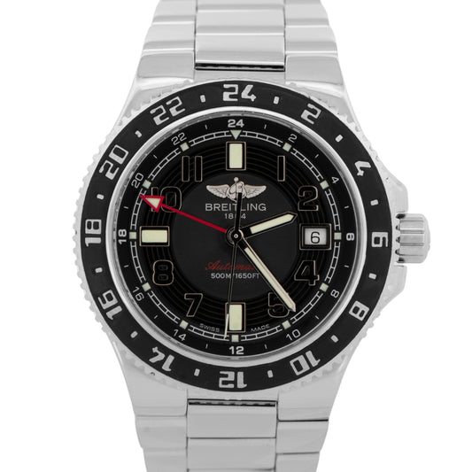 PAPERS Breitling Superocean GMT Stainless Steel 41mm Black Date Watch A32380 BOX