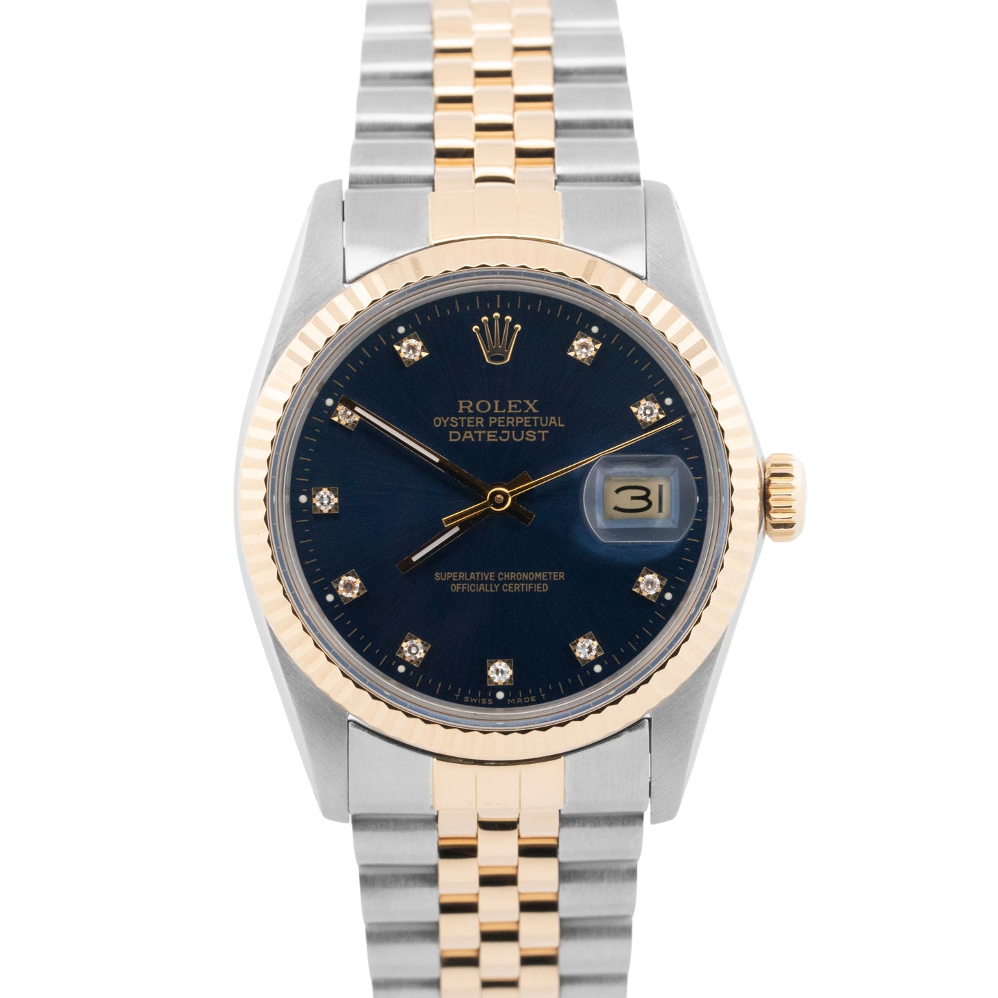 Rolex DateJust BLUE DIAMOND Two-Tone Yellow Gold Steel Jubilee 36mm 16013 Watch
