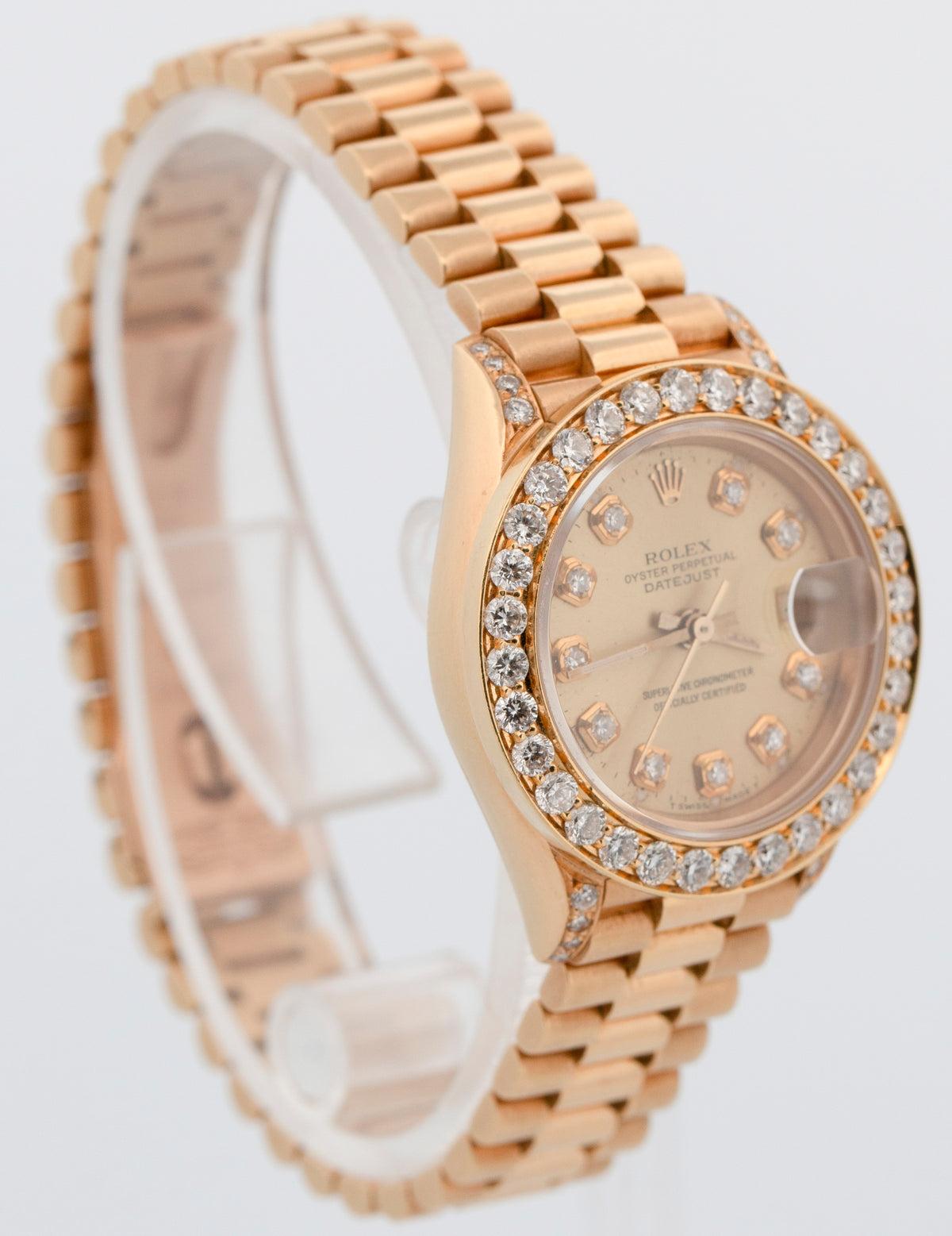 1998 Rolex DateJust President 69178 Diamond Champagne 18K Gold 26mm Box Papers