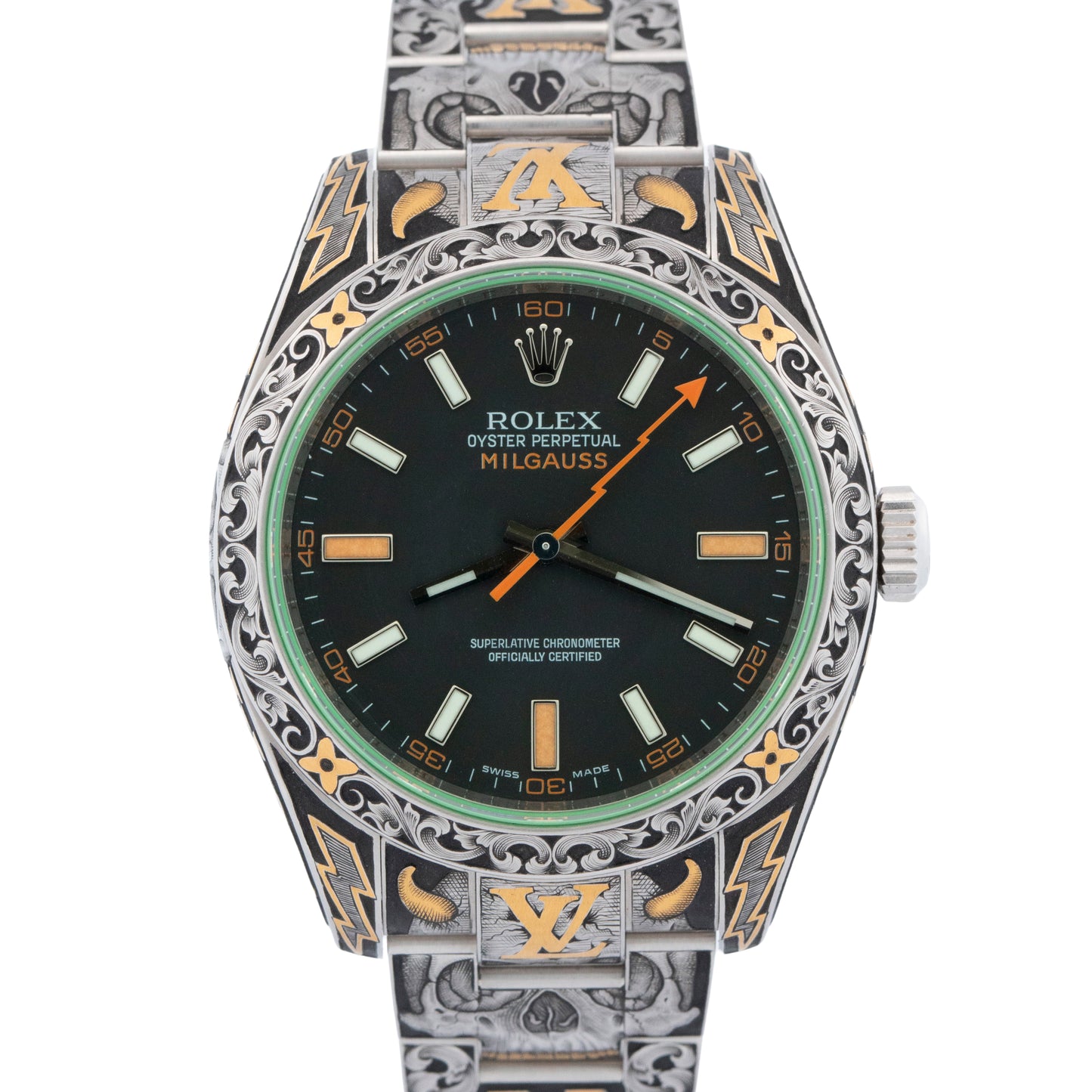 2009 Rolex Rolex Milgauss 116400 GV Jeff Parke Engraved 40mm Watch Papers
