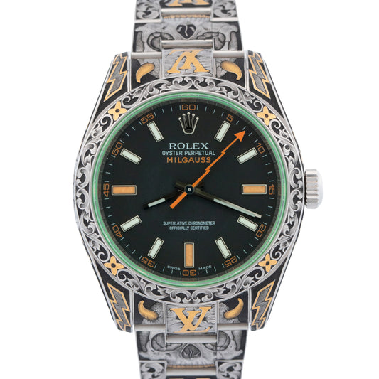 2009 Rolex Rolex Milgauss 116400 GV Jeff Parke Engraved 40mm Watch Papers