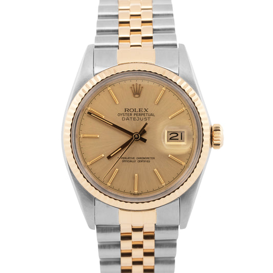 Rolex DateJust 36mm Champagne Two-Tone 18K Yellow Gold Steel JUBILEE Watch 16013
