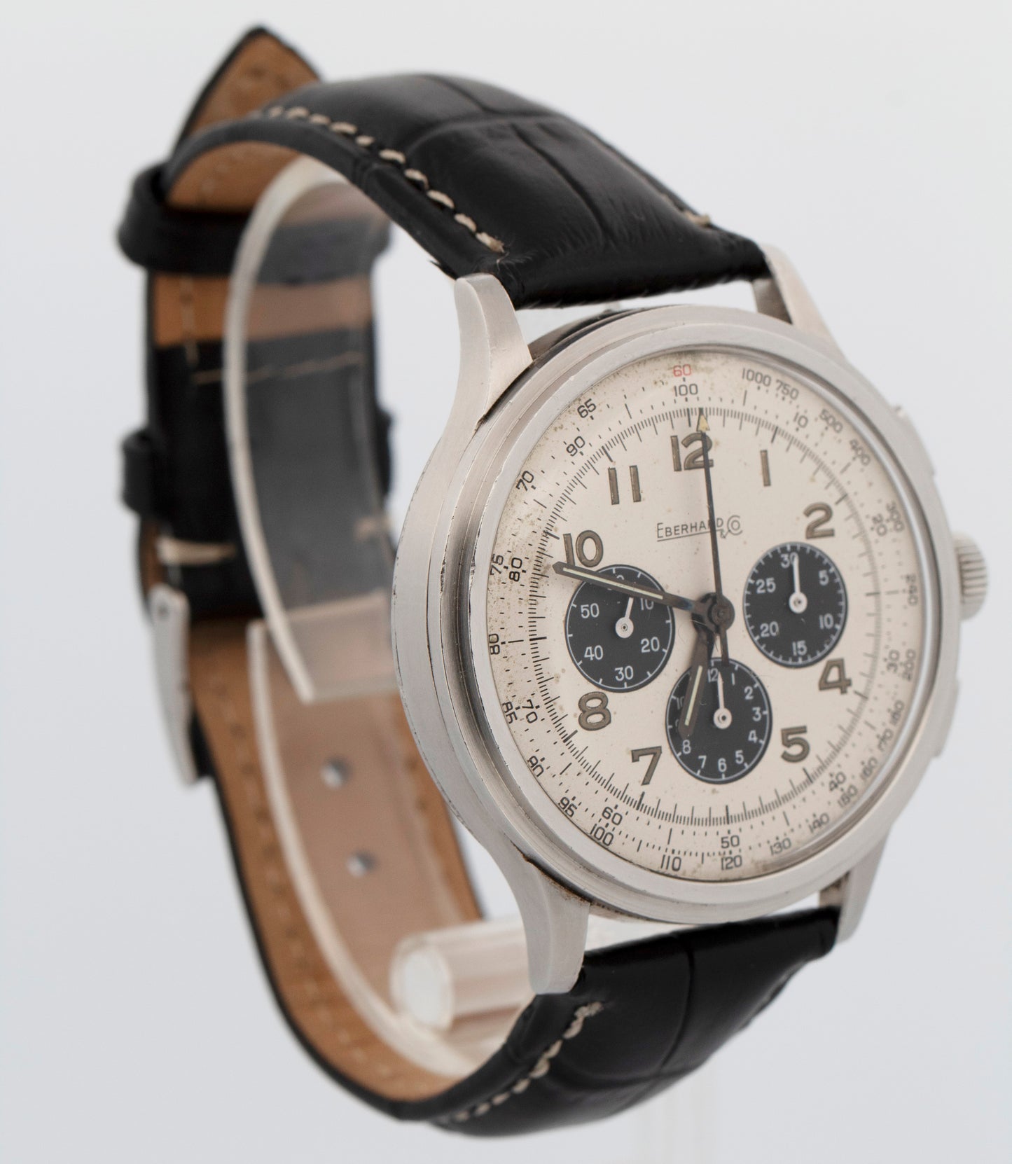 Eberhard Aviograf Chronograph WHITE PANDA Steel Lemania 40mm 31018 Watch
