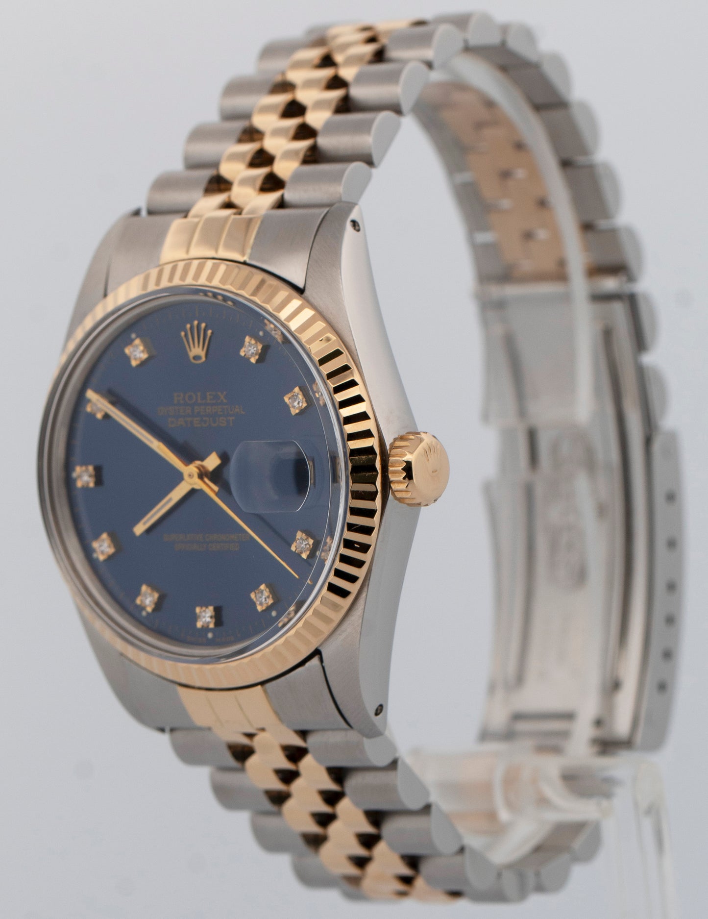 Rolex DateJust BLUE DIAMOND Two-Tone Yellow Gold Steel Jubilee 36mm 16013 Watch