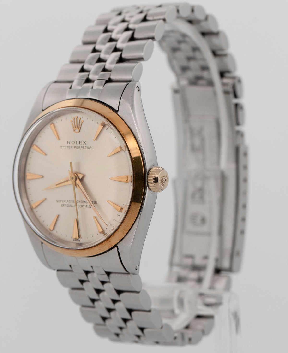 Unpolished Rolex Oyster Perpetual 1002 Silver Two-Tone Gold Steel 34mm Watch Box