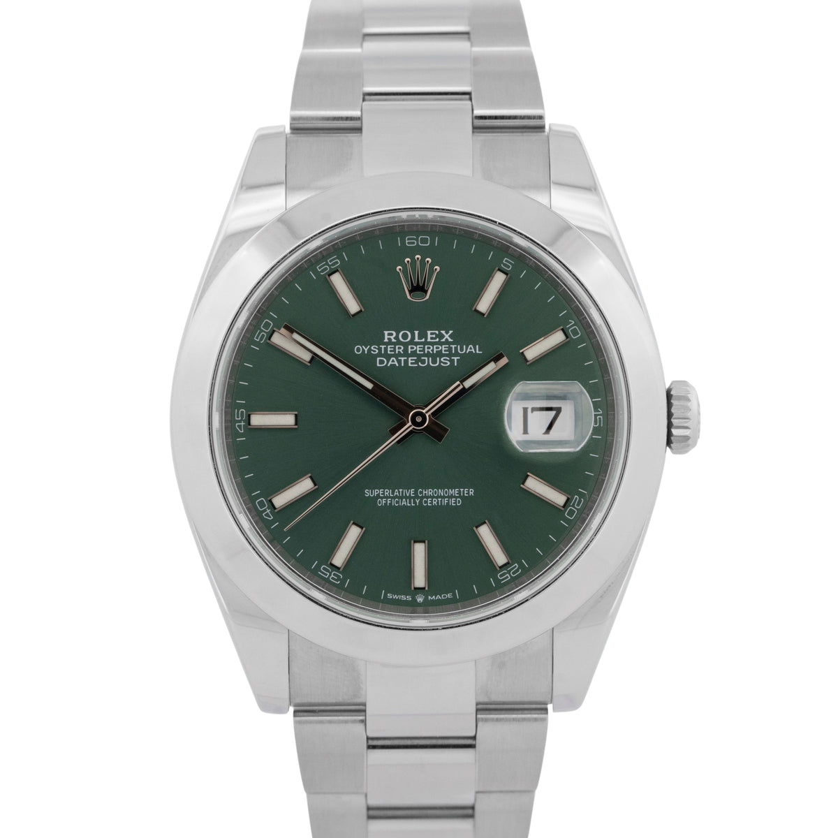 Rolex DateJust 41 GREEN Stainless Steel 41mm Smooth 126300 Oyster Watch