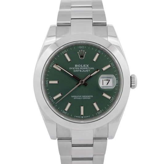 Rolex DateJust 41 GREEN Stainless Steel 41mm Smooth 126300 Oyster Watch