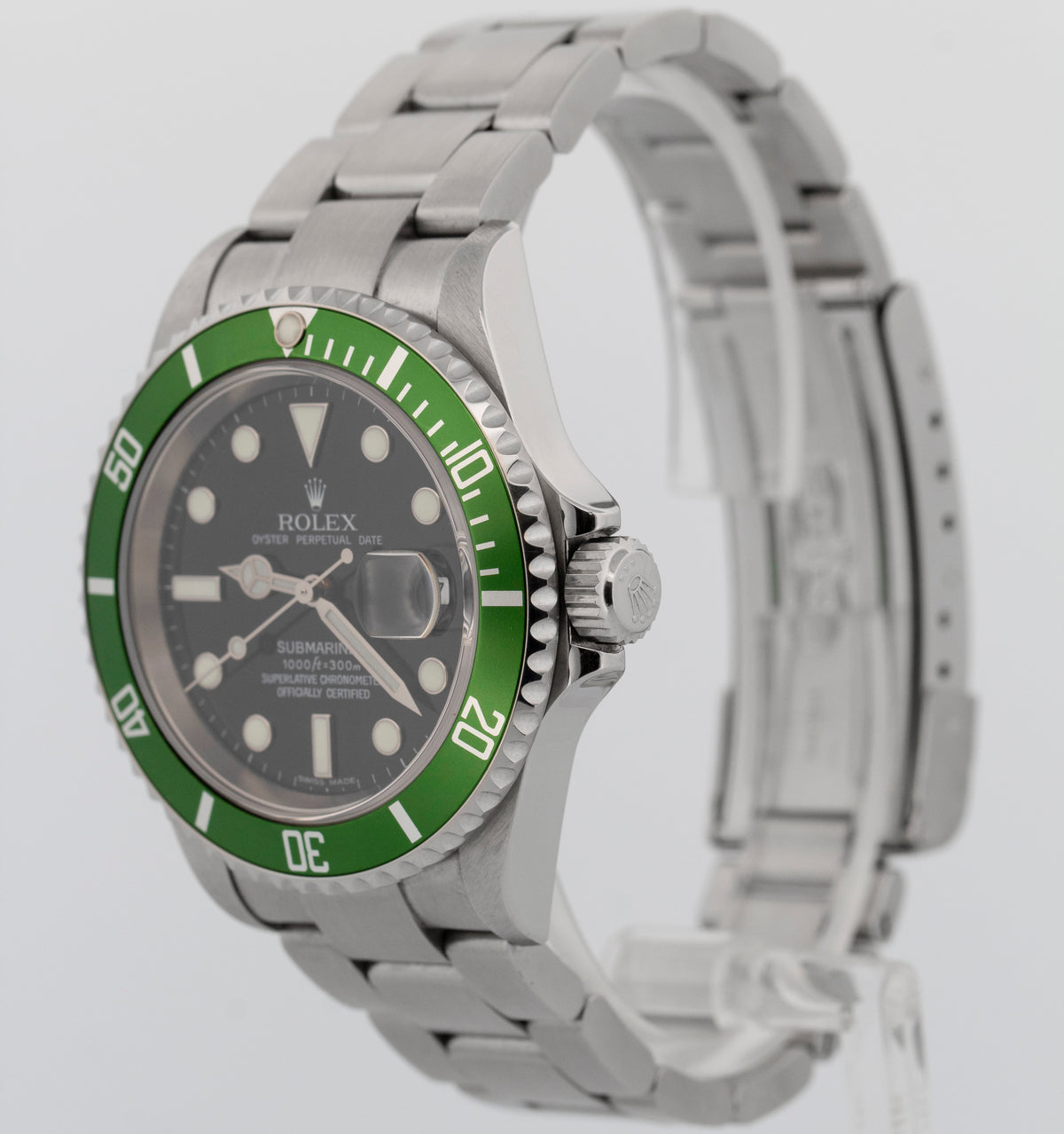 Unpolished Rolex Submariner Kermit 16610 LV Green Stainless Steel 40mm Watch