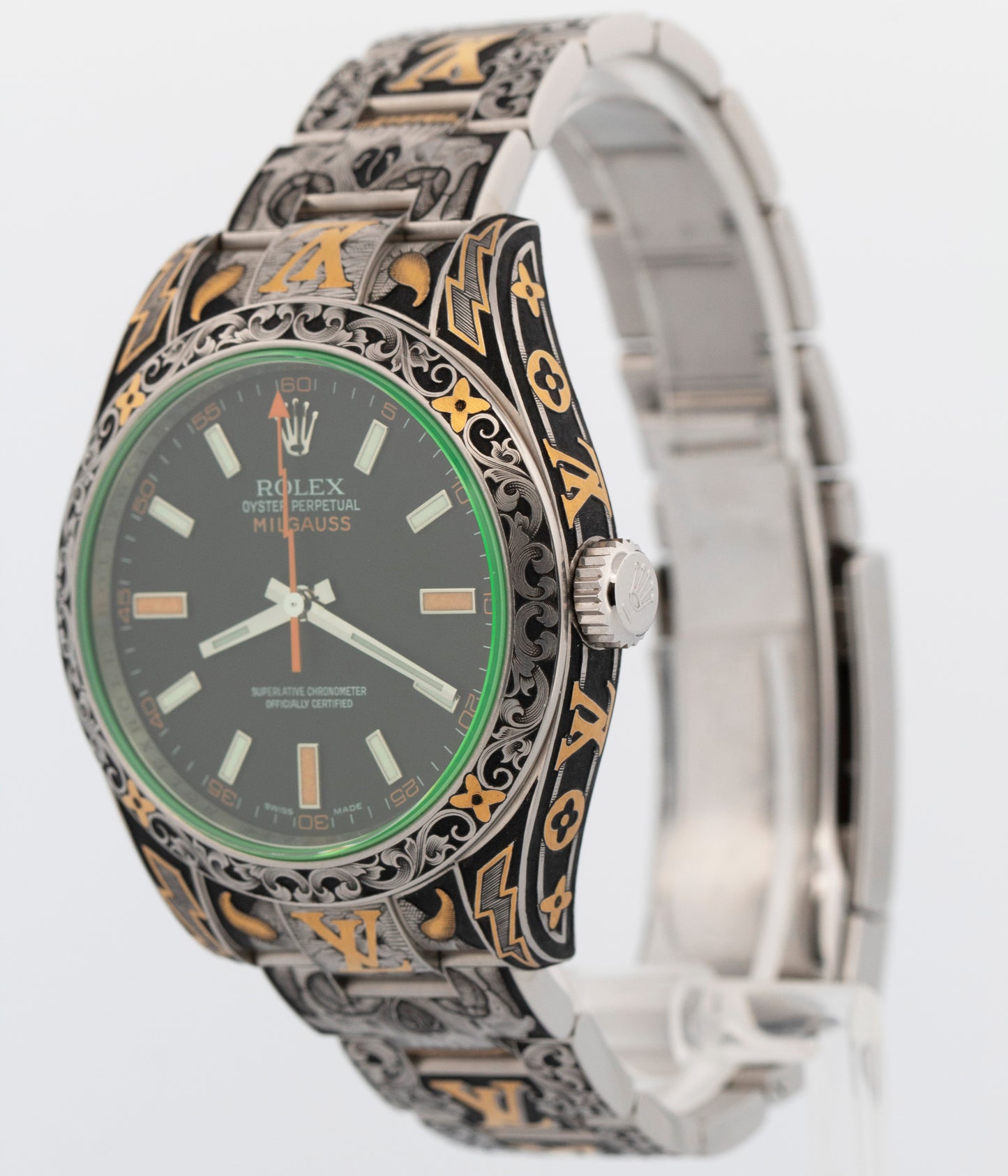2009 Rolex Rolex Milgauss 116400 GV Jeff Parke Engraved 40mm Watch Papers