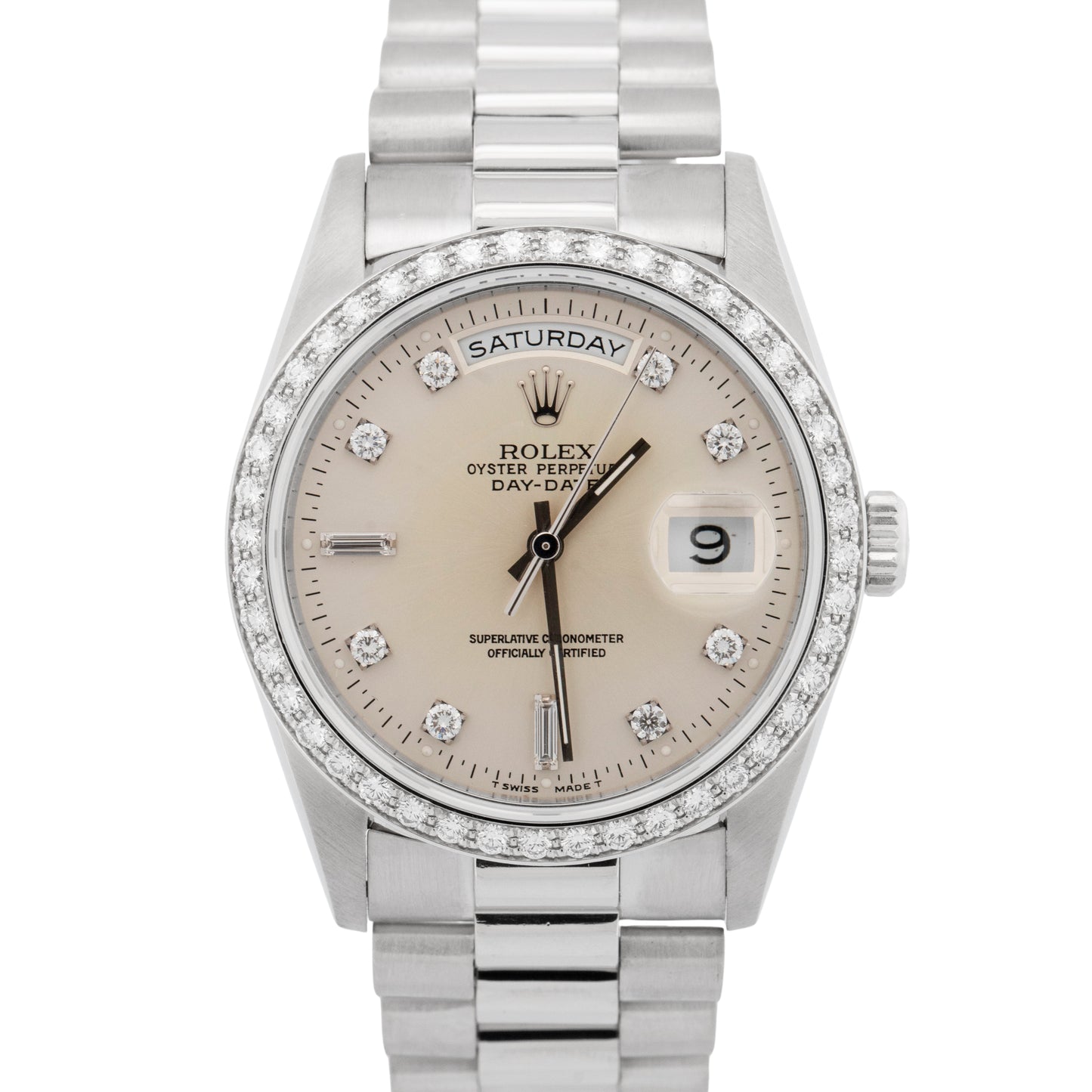 Rolex Day-Date President FACTORY DIAMOND 36mm Silver 950 Platinum Watch 18346