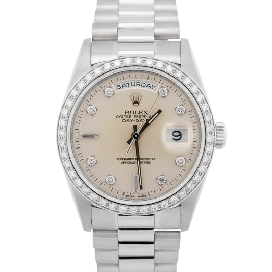 Rolex Day-Date President FACTORY DIAMOND 36mm Silver 950 Platinum Watch 18346