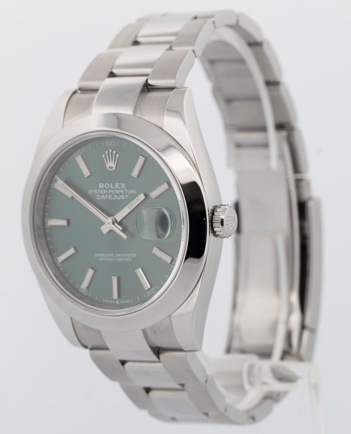 Rolex DateJust 41 GREEN Stainless Steel 41mm Smooth 126300 Oyster Watch
