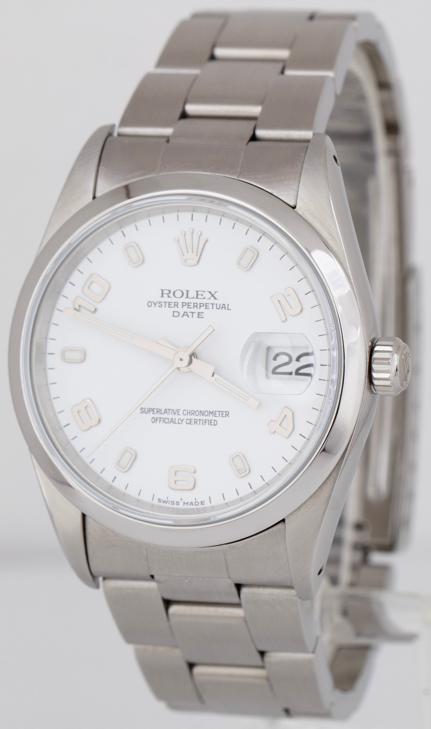 MINT Rolex Oyster Perpetual Date White 34mm Oyster Stainless Steel Watch 15200