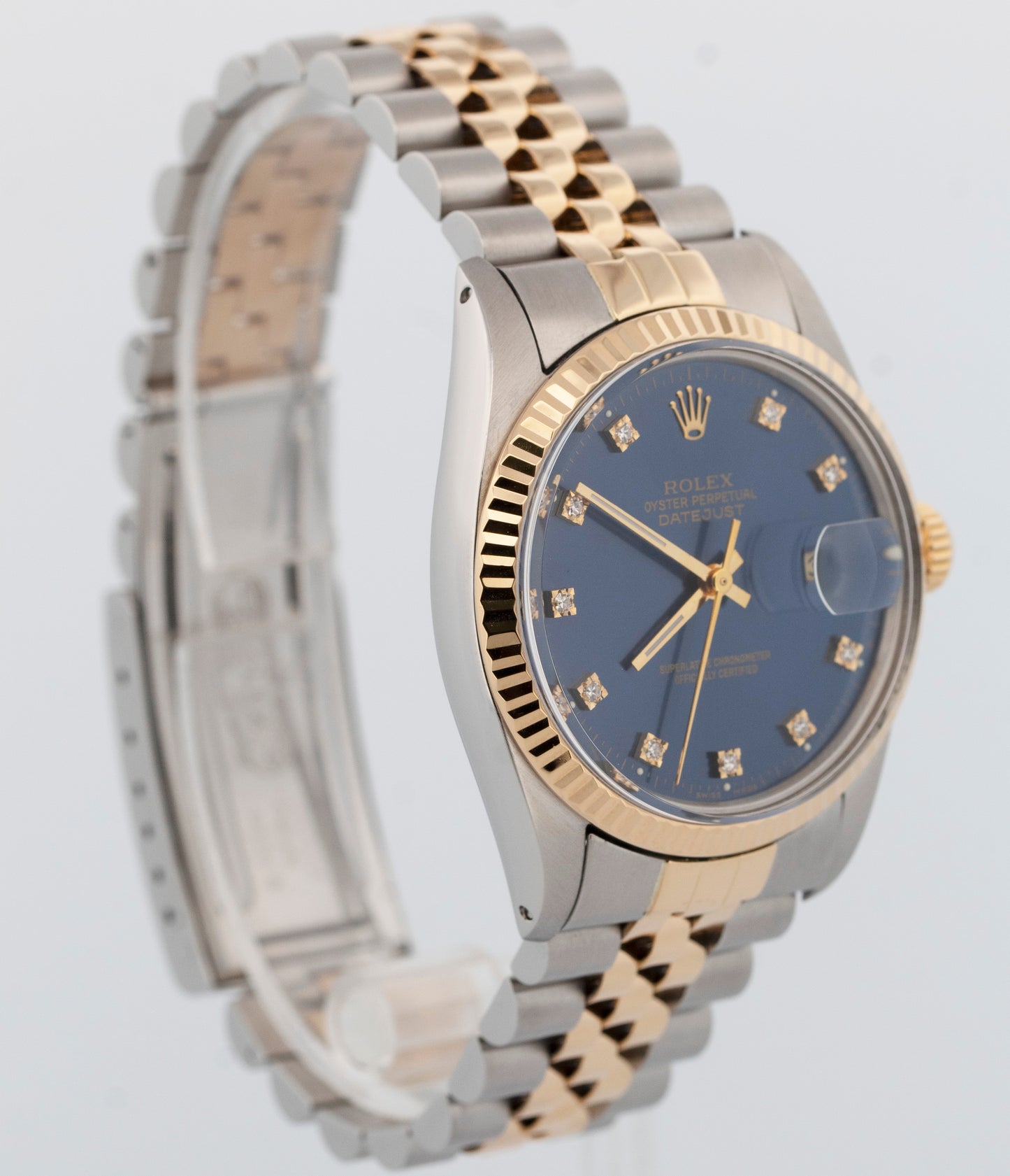 Rolex DateJust BLUE DIAMOND Two-Tone Yellow Gold Steel Jubilee 36mm 16013 Watch