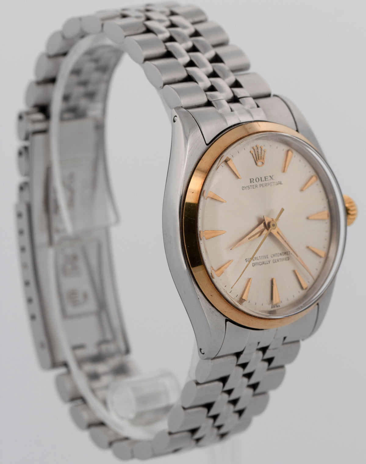 Unpolished Rolex Oyster Perpetual 1002 Silver Two-Tone Gold Steel 34mm Watch Box