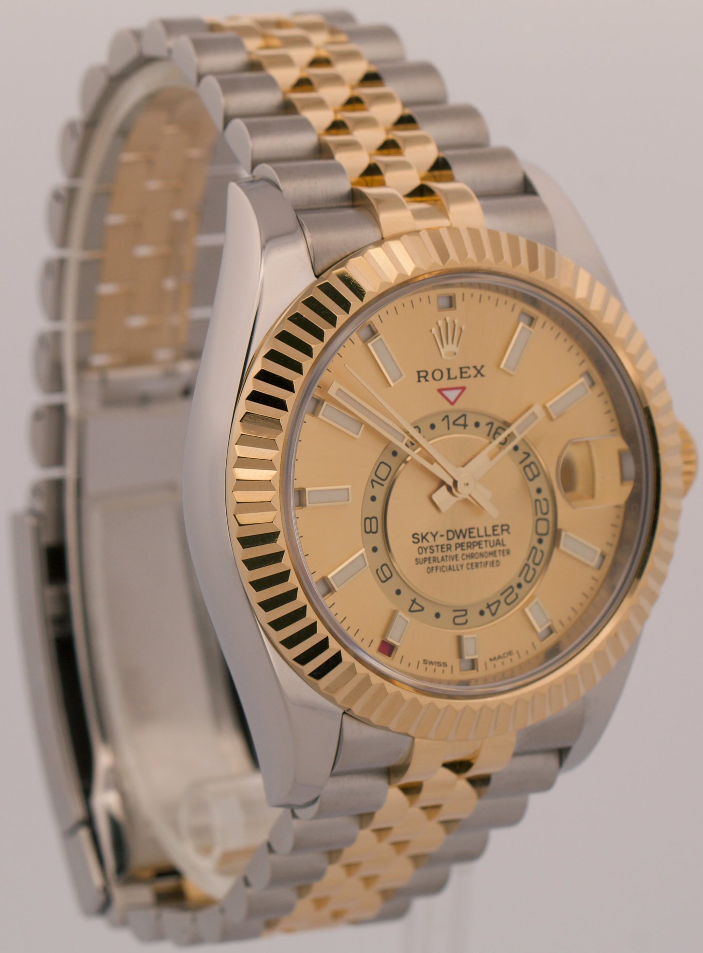 2022 PAPERS Rolex Sky-Dweller CHAMPAGNE 18K Gold Steel JUBILEE 42mm 326933 BOX