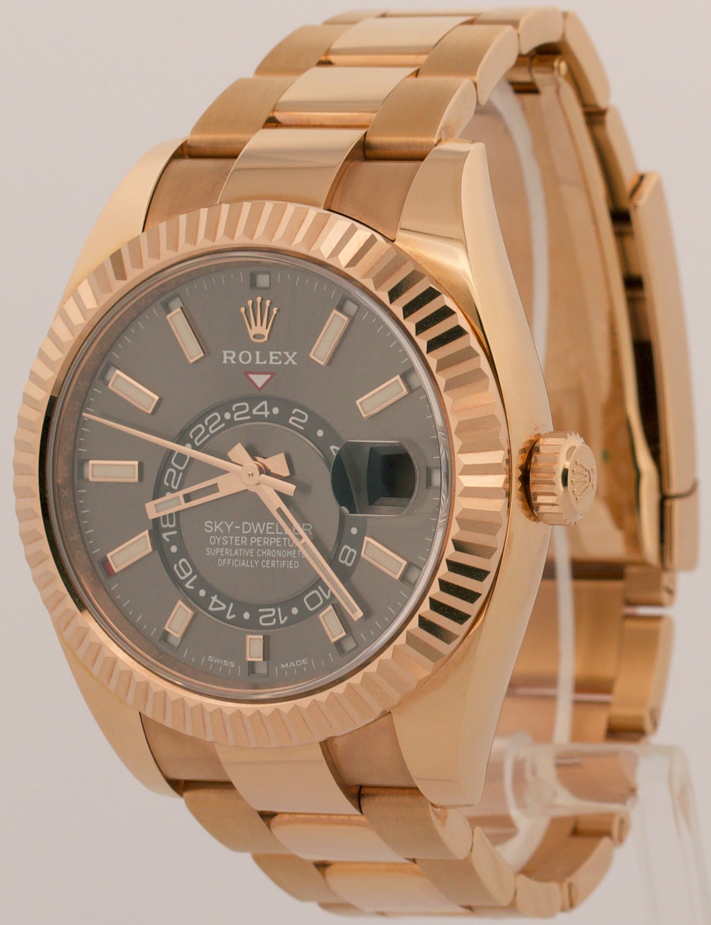 2016 Rolex Sky-Dweller 18K Rose Gold Slate Rhodium Oyster 42mm 326935 Box Papers