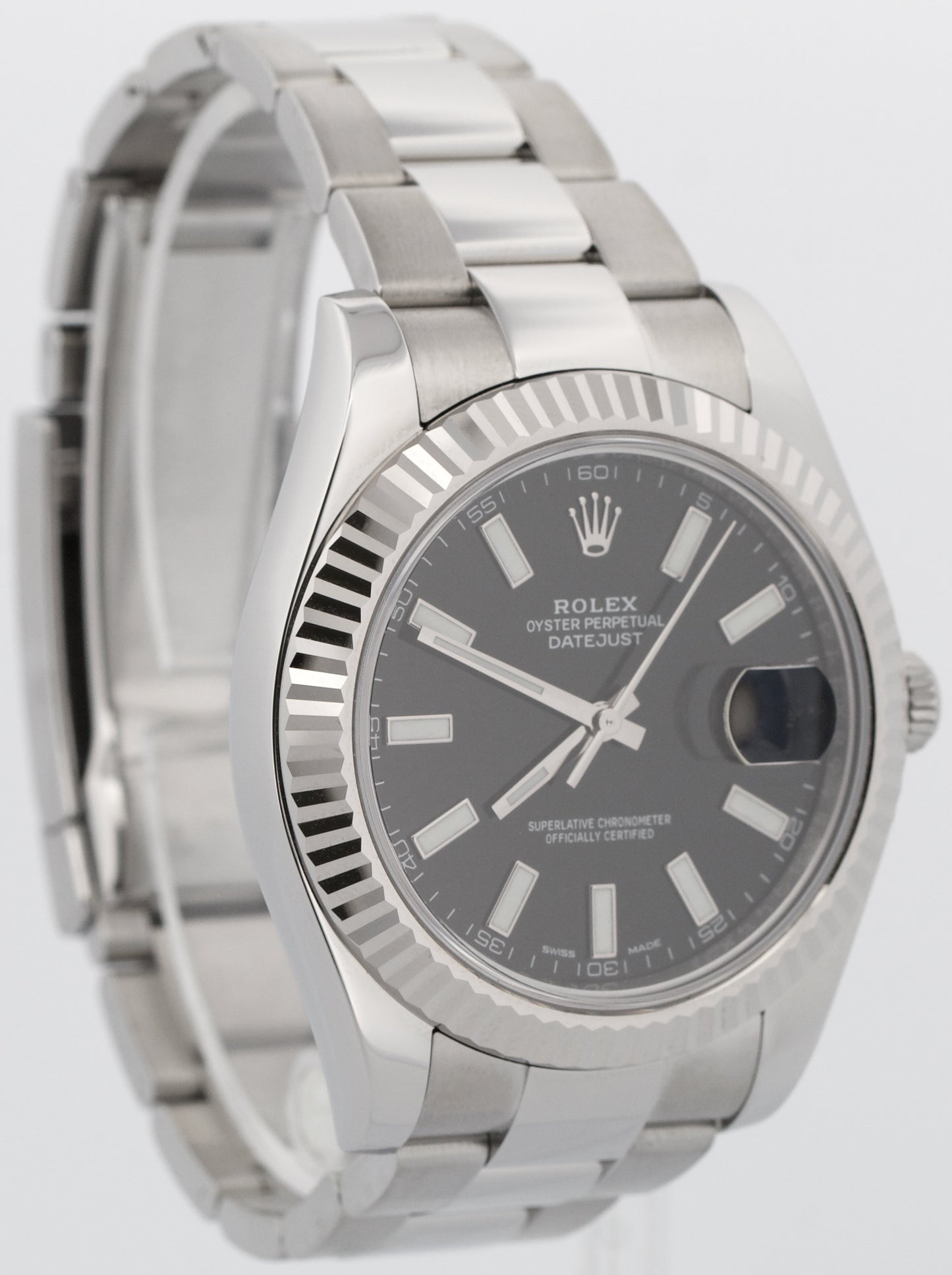 Rolex DateJust II BLACK Stainless Steel 18K Fluted OYSTER 41mm Watch 116334 BOX