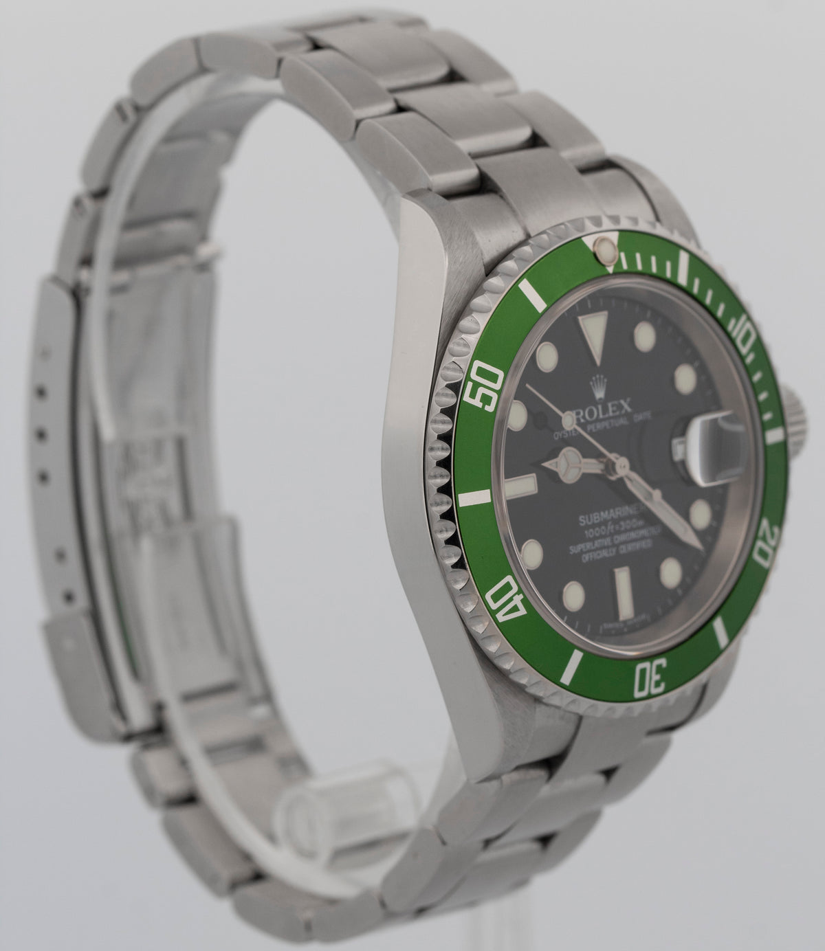 Unpolished Rolex Submariner Kermit 16610 LV Green Stainless Steel 40mm Watch