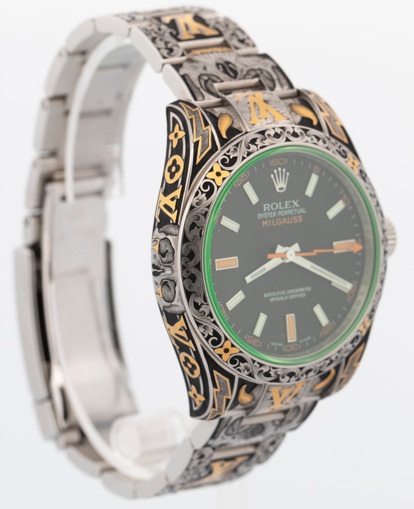 2009 Rolex Rolex Milgauss 116400 GV Jeff Parke Engraved 40mm Watch Papers