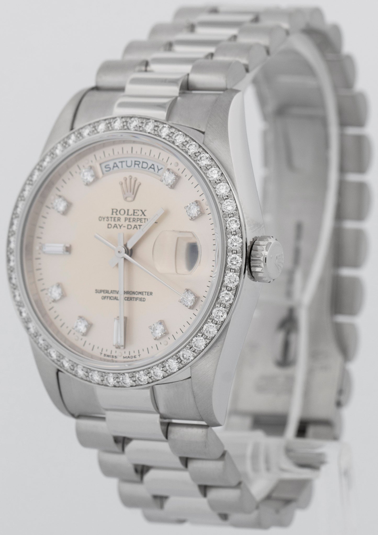 Rolex Day-Date President FACTORY DIAMOND 36mm Silver 950 Platinum Watch 18346