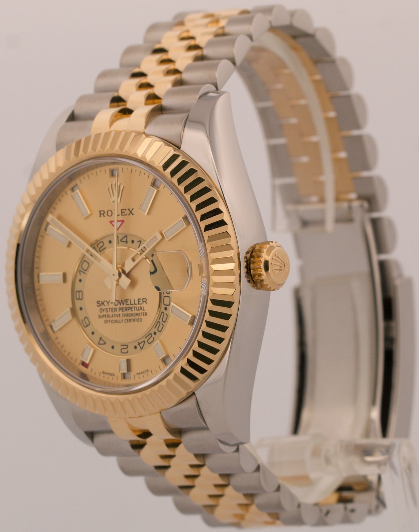 2022 PAPERS Rolex Sky-Dweller CHAMPAGNE 18K Gold Steel JUBILEE 42mm 326933 BOX