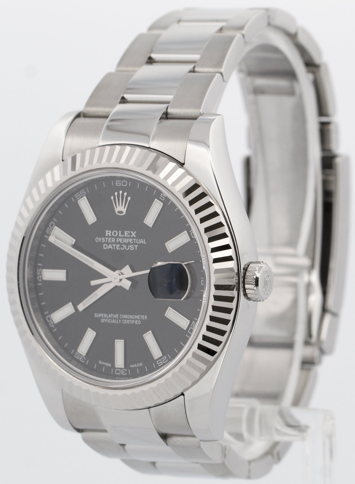 Rolex DateJust II BLACK Stainless Steel 18K Fluted OYSTER 41mm Watch 116334 BOX