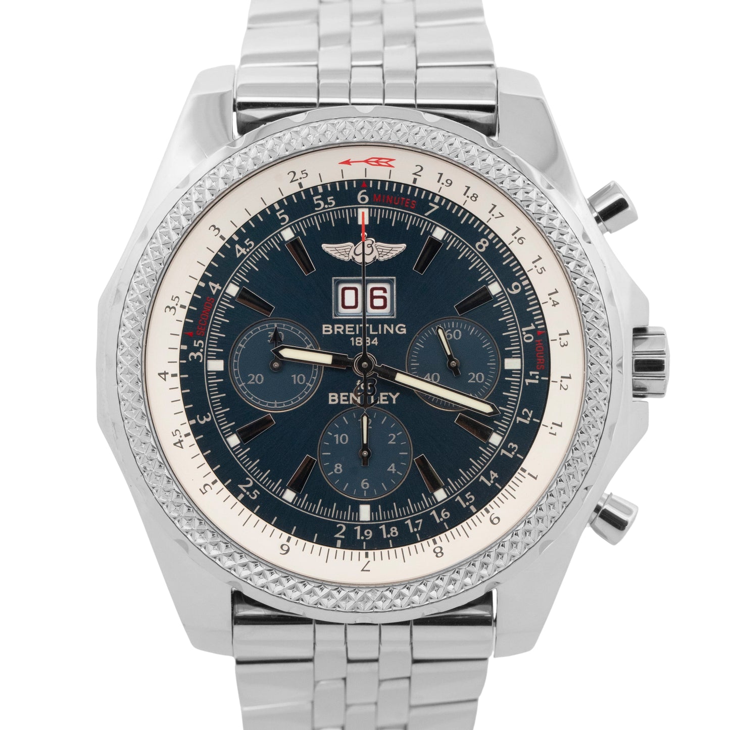 MINT Breitling Bentley 6.75 Chronograph Blue Stainless Steel A44362 48.7mm BOX
