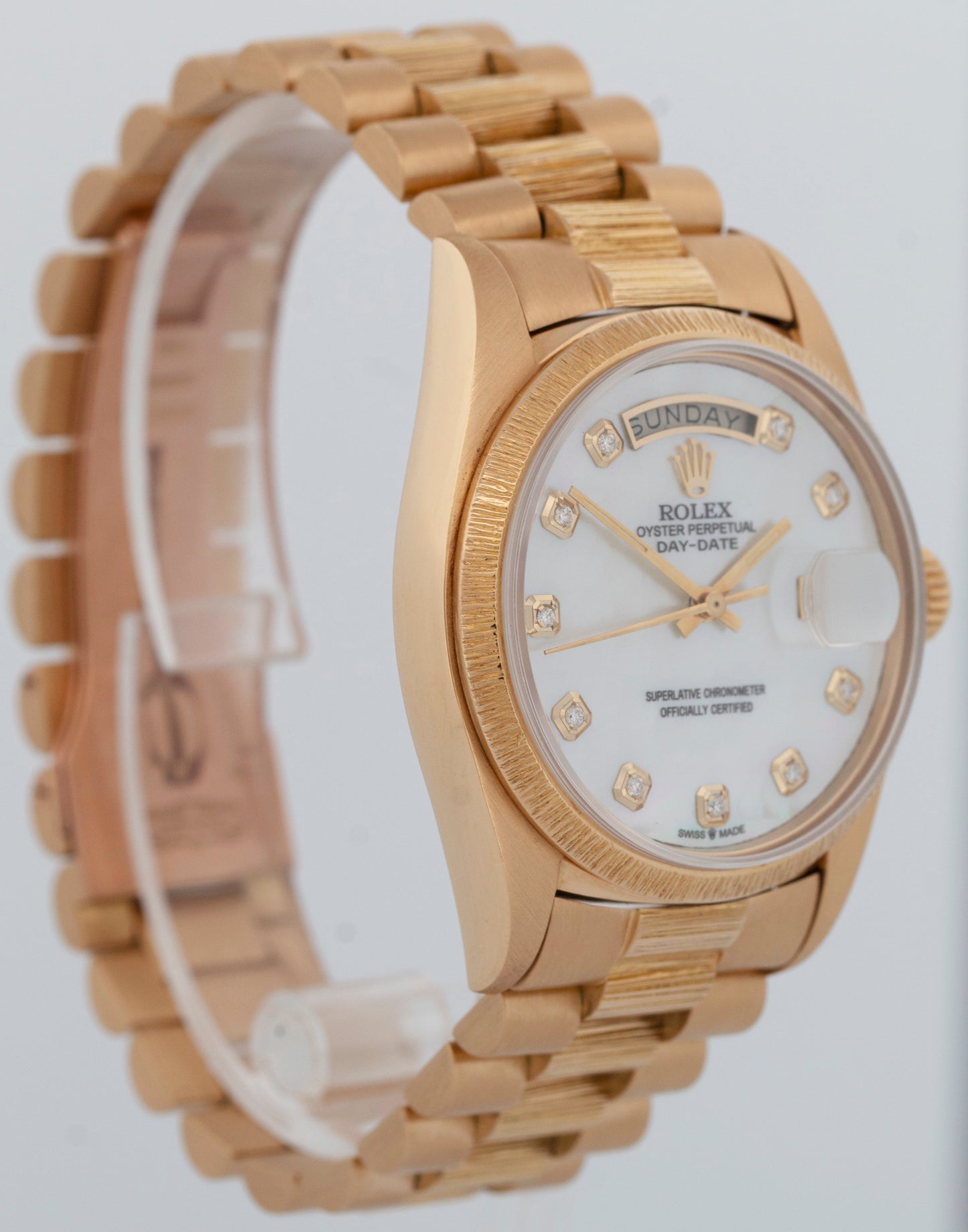 Rolex Day-Date President MOTHER OF PEARL Diamond Bark 36mm 18K Gold Watch 1803