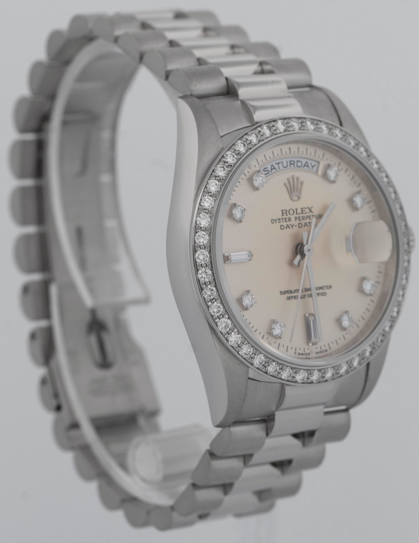 Rolex Day-Date President FACTORY DIAMOND 36mm Silver 950 Platinum Watch 18346
