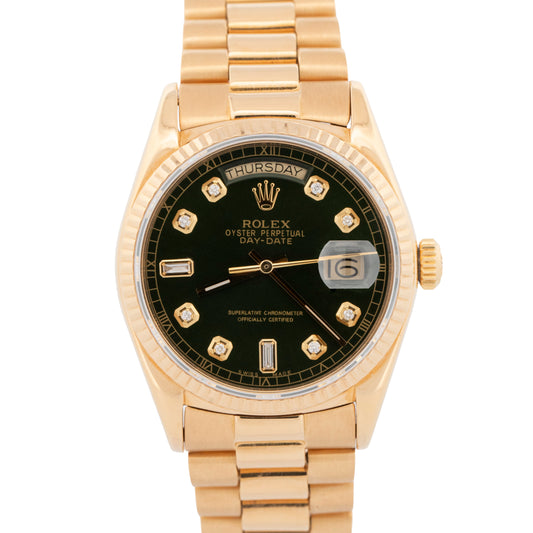 Rolex Day-Date President Green DIAMOND 36mm 18K Yellow Gold Fluted Watch 18038